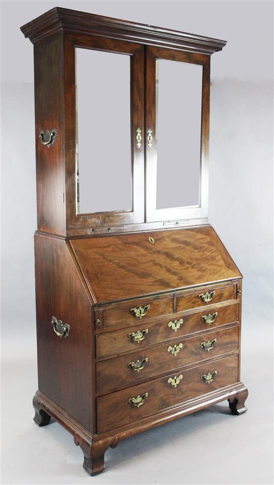 A George III mahogany bureau bookcase, W.3ft 7in. D.2ft 1in. H.7ft